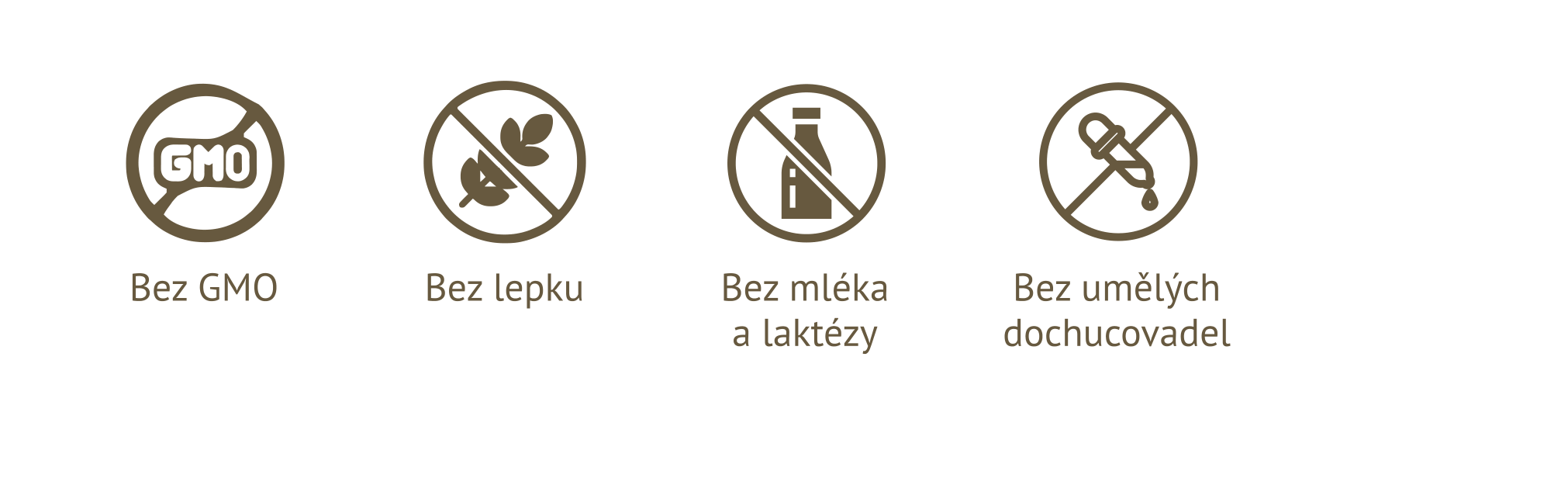 Bez GMO, Bez lepku, Bez mléka a laktózy, Bez umělých dochucovadel